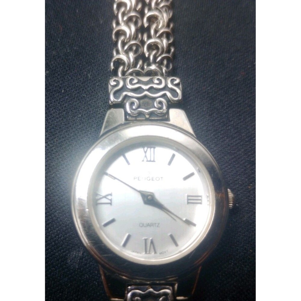 Peugeot Silver Tone Watch 798-3 Unique Chainmail Band Japanese Movement